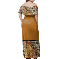 NE Fiji Bula Dress - Tapa Shred Off Shoulder Long Dress - Polynesian Pride