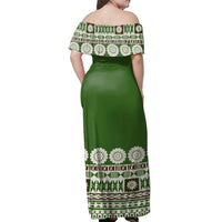 NE Fiji Bula Dress - Tapa Green Off Shoulder Long Dress - Polynesian Pride