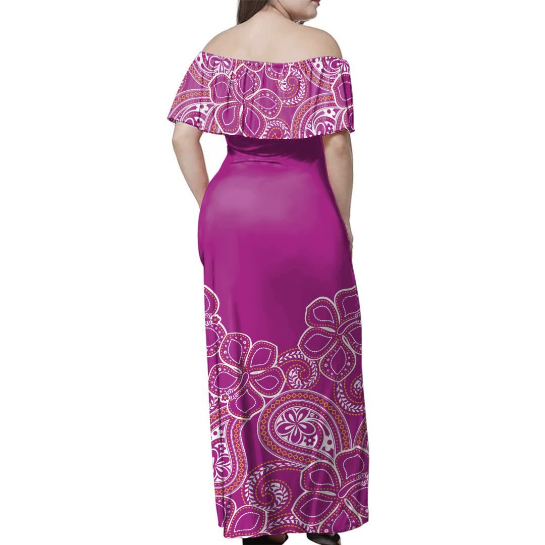 Polynesian Pride Dress - Paisley Hibiscus Off Shoulder Long Dress - Polynesian Pride