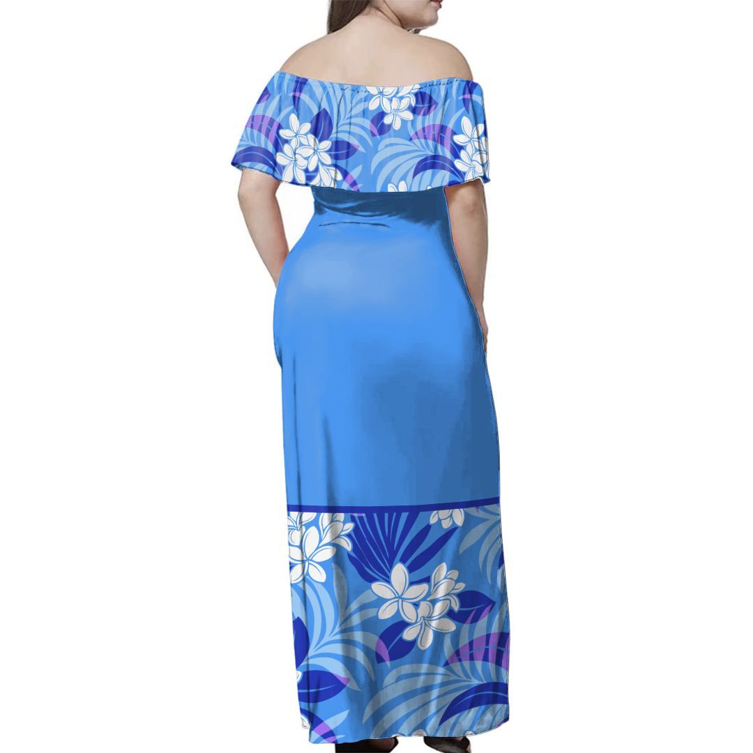 Polynesian Pride Dress - Plumeria Blue Off Shoulder Long Dress - Polynesian Pride