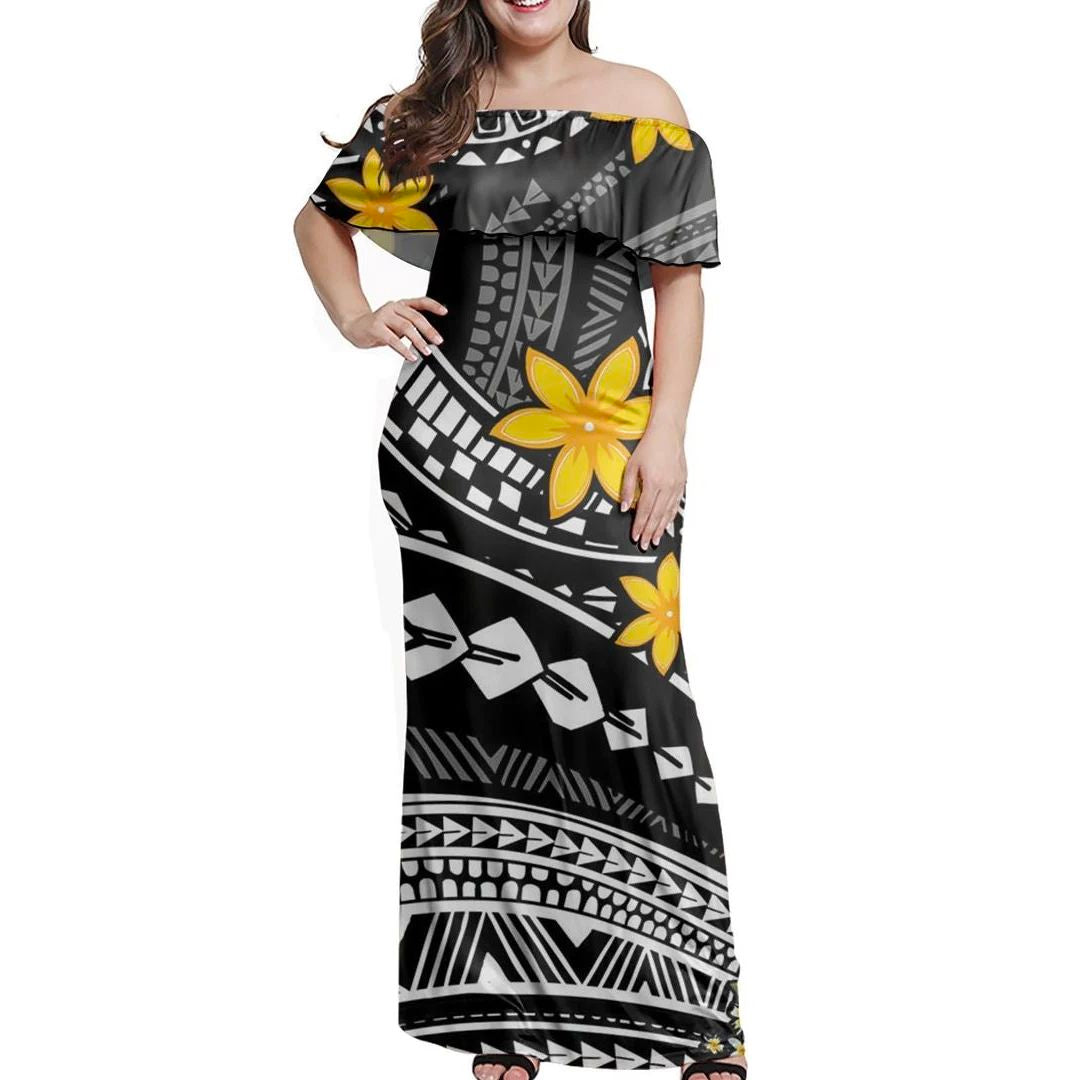 Polynesian Pride Dress - Polynesian Golden Tiara Off Shoulder Long Dress Long Dress Black - Polynesian Pride