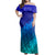 Polynesian Pride Dress - Polynesian Floral Pattern Light Blue Off Shoulder Long Dress Long Dress Blue - Polynesian Pride