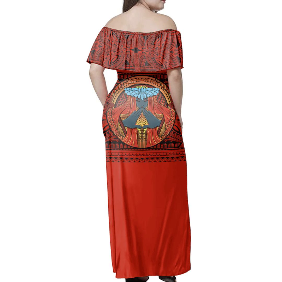 Nesian Hawaii Dress - Pele Mauna Kea Polynesian Off Shoulder Long Dress - Polynesian Pride