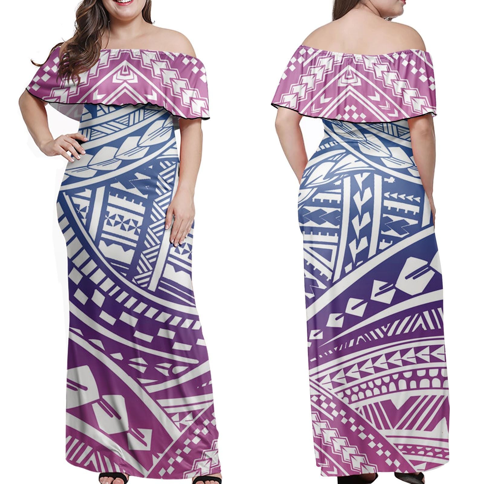 Polynesian Pride Dress - Tribal Polynesian Mix Purple My Style Off Shoulder Long Dress Long Dress Purple - Polynesian Pride