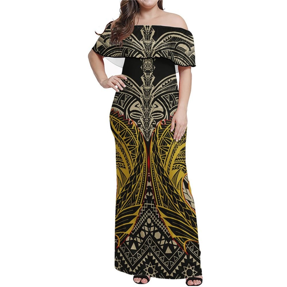 Polynesian Pride Dress - Polynesian Tribal Special Tattoo Off Shoulder Long Dress Long Dress Black - Polynesian Pride