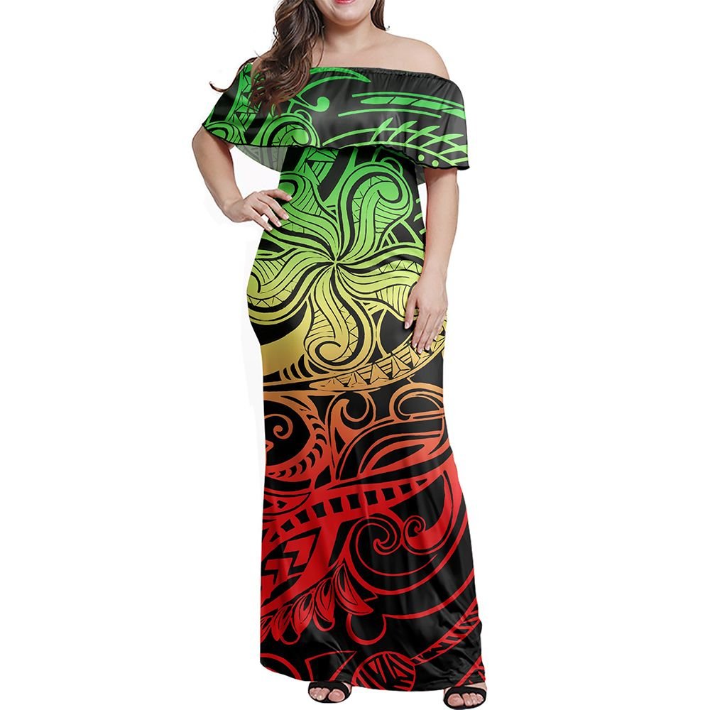 Polynesian Pride Dress - Reggae Polynesian Special Symbol Off Shoulder Long Dress Long Dress Reggae - Polynesian Pride