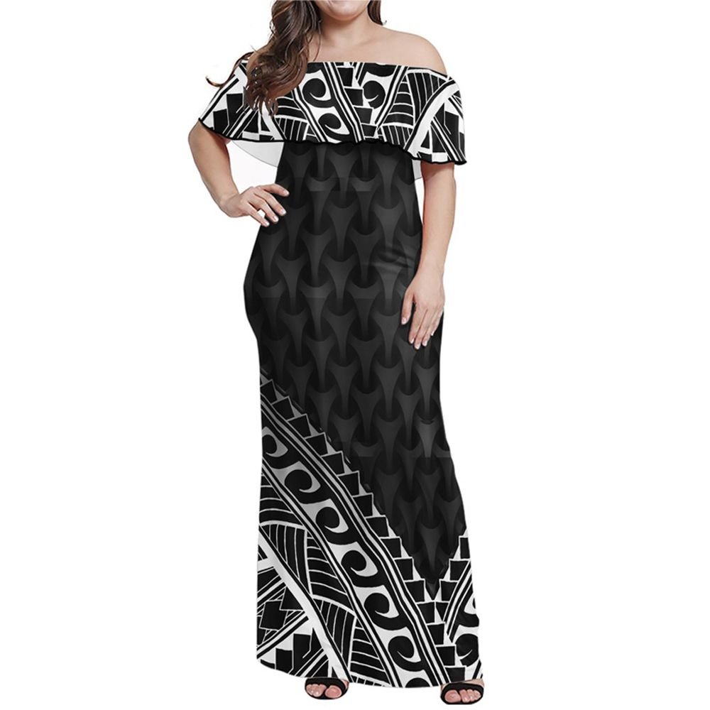 Polynesian Pride Dress - Tatau Polynesian Off Shoulder Long Dress Long Dress Black - Polynesian Pride