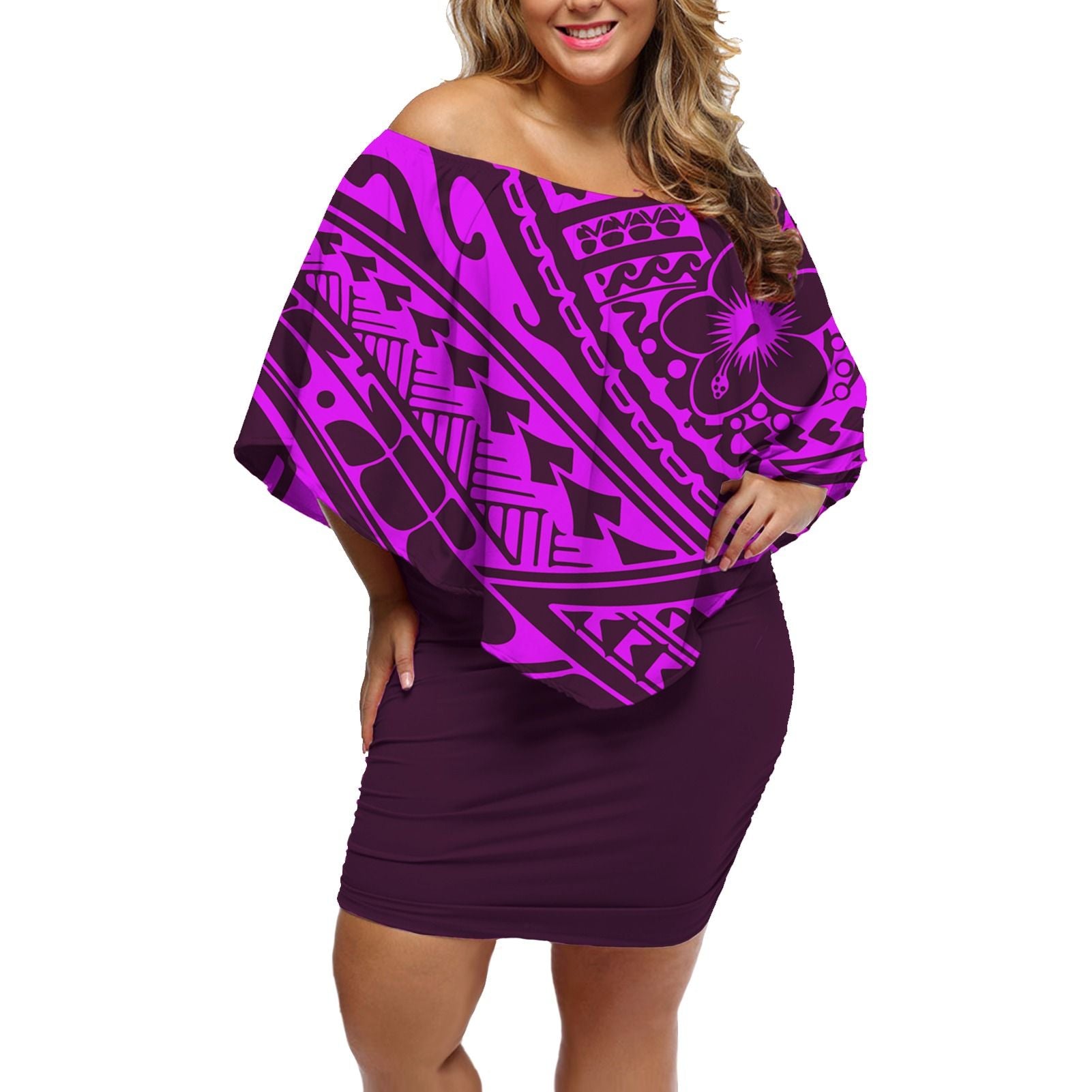 Polynesian Pride Dress - Polynesian Yol Style Purple Off Shoulder Short Dress Women Purple - Polynesian Pride