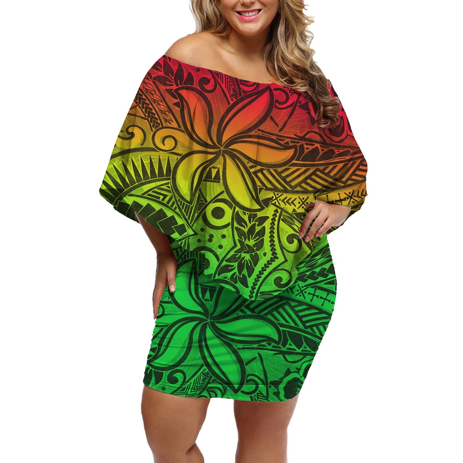 Polynesian Pride Dress - Special Plumeria Polynesian Painting Off Shoulder Short Dress Women White - Polynesian Pride