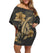 Polynesian Pride Dress - Turtle Polynesian Hibiscus Golden Off Shoulder Short Dress Women Gold - Polynesian Pride