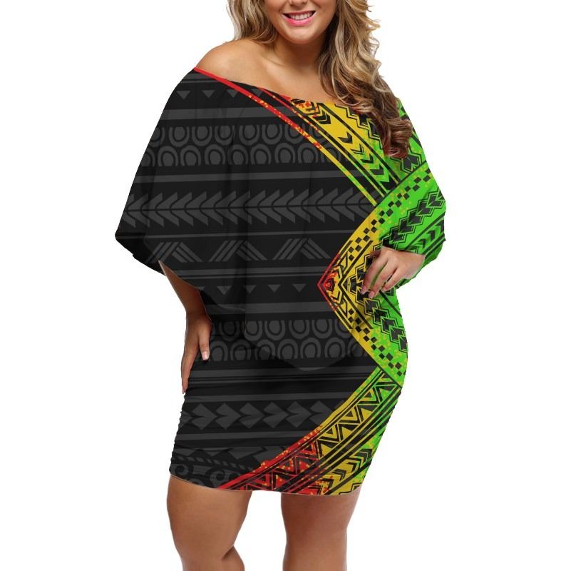 Polynesian Pride Dress - Polynesian Rainbow Off Shoulder Short Dress Women Reggae - Polynesian Pride