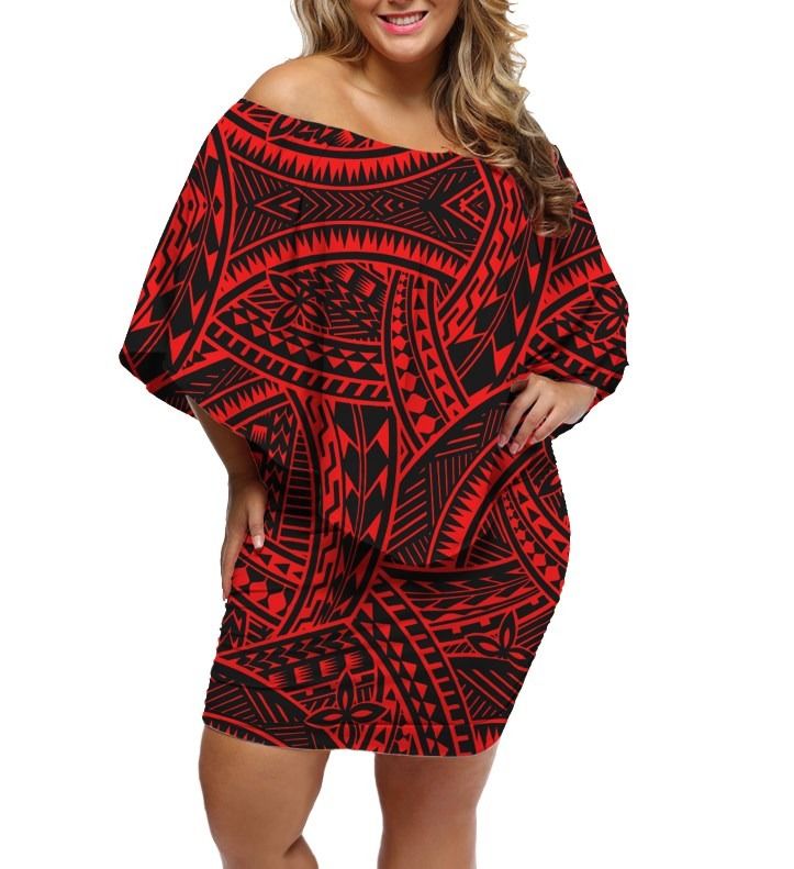 Polynesian Pride Dress - Polynesian Mix Culture Red Off Shoulder Short Dress Women Red - Polynesian Pride