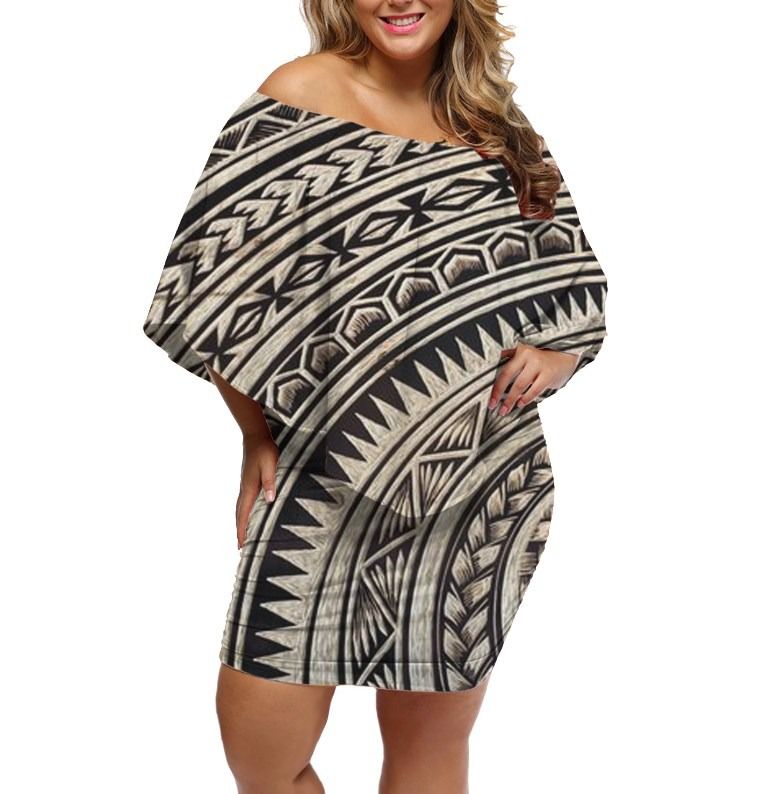 Polynesian Pride Dress - Fala Masi Tapa Off Shoulder Short Dress Women Brown - Polynesian Pride