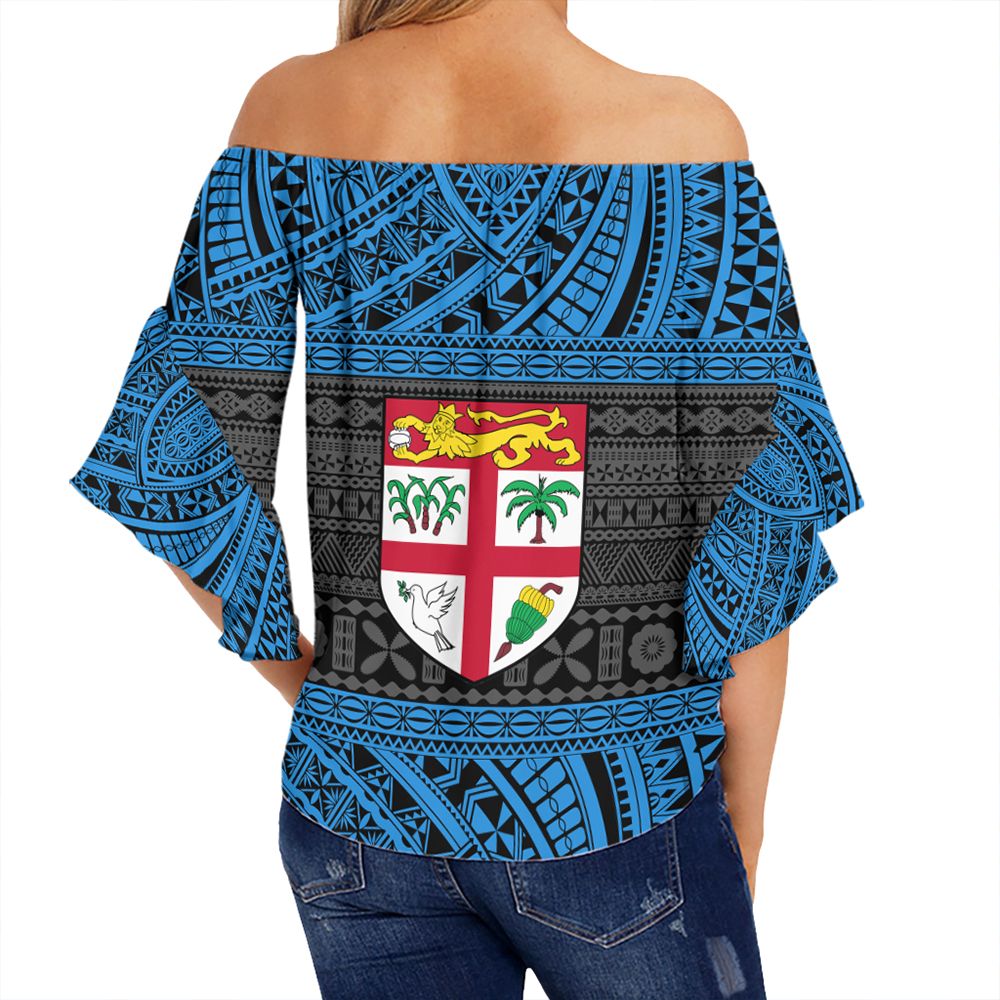 Polynesian Pride Clothing - Fiji Off Shoulder Wrap Waist Top Flag Tapa Art Style - Polynesian Pride