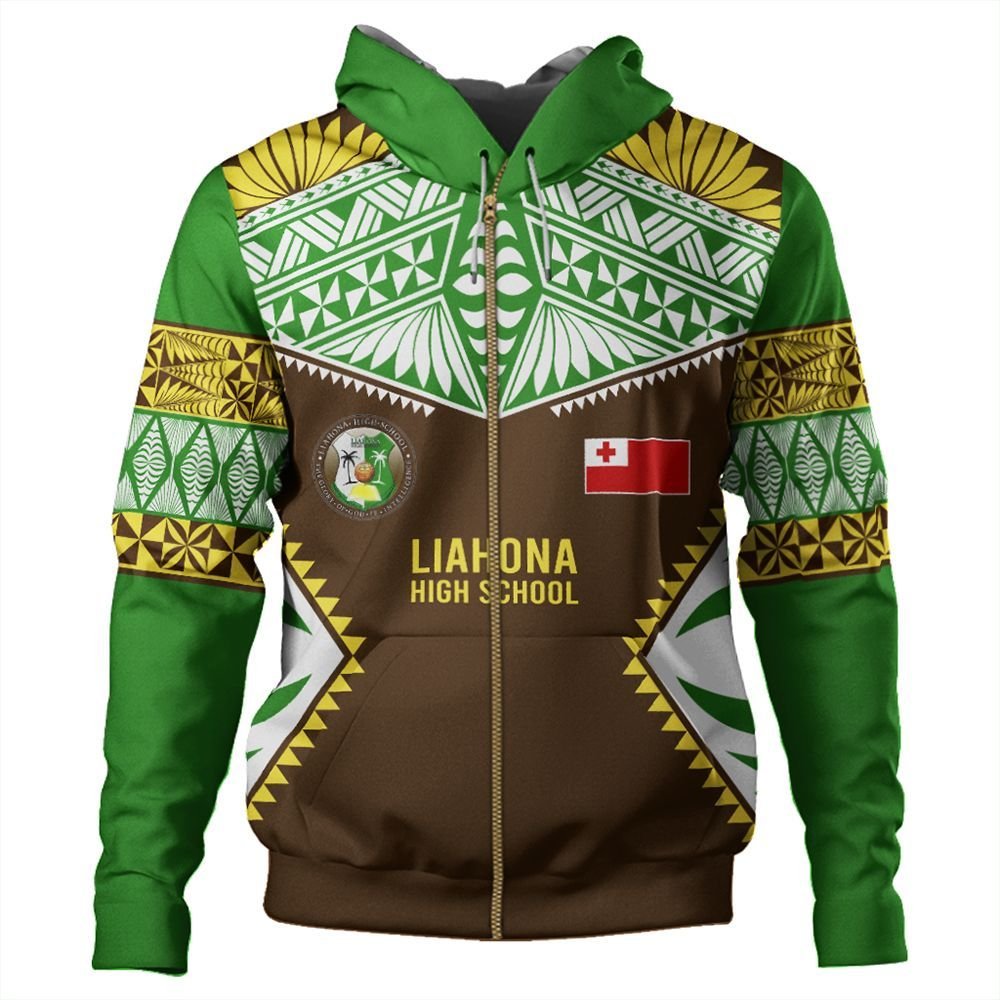 Polynesian Pride Hoodie Tonga Hoodie Tonga Liahona High School Zip Hoodie Zip Hoodie Green - Polynesian Pride