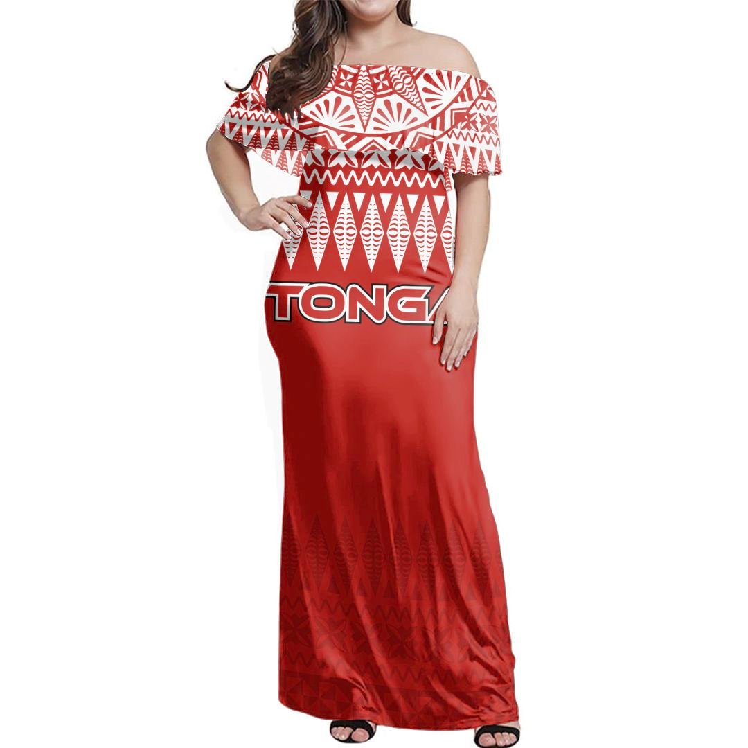 Polynesian Pride Dress - Tonga Ngatu Masi Tapa Off Shoulder Long Dress Ver2 Red Long Dress - Polynesian Pride