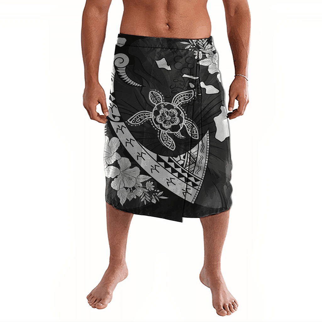 Polynesian Pride Clothing Hawaiian Map Hibiscus Turtle Fish Hook Polynesian Ie Faitaga Lavalava Black - Polynesian Pride