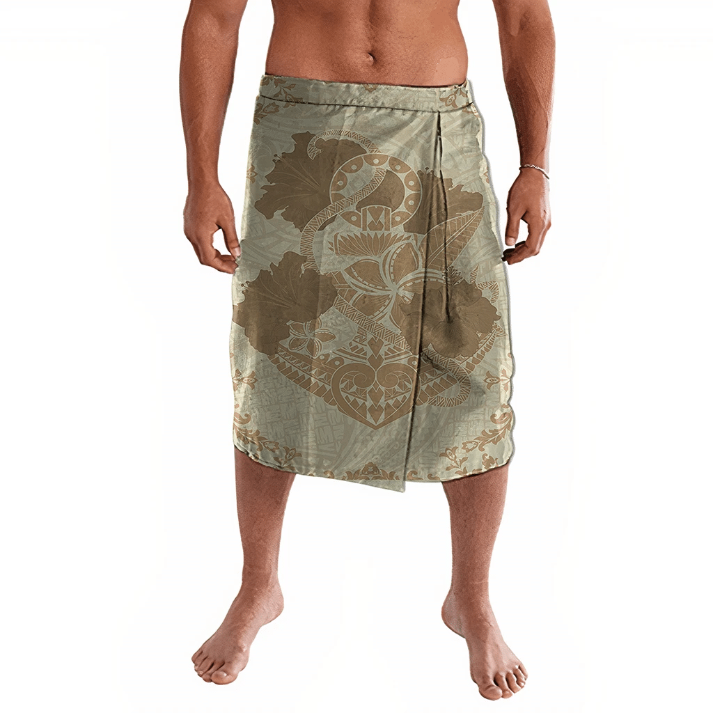 Polynesian Pride Clothing Hawaii Anchor Hibiscus Flower Vintage Ie Faitaga Beige Lavalava Beige - Polynesian Pride LLC