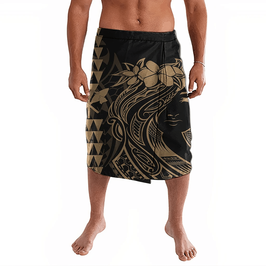 Polynesian Pride Clothing Hawaii Map Kanaka Polynesian Hula Girl Ie Faitaga Gold Lavalava Black - Polynesian Pride