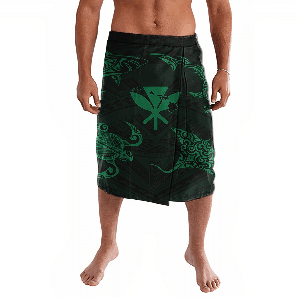 Polynesian Pride Clothing Polynesian Turtle Hammerhead Shark Ray Kanaka Hawaii Ie Faitaga Circle Green Lavalava S/M Black - Polynesian Pride LLC