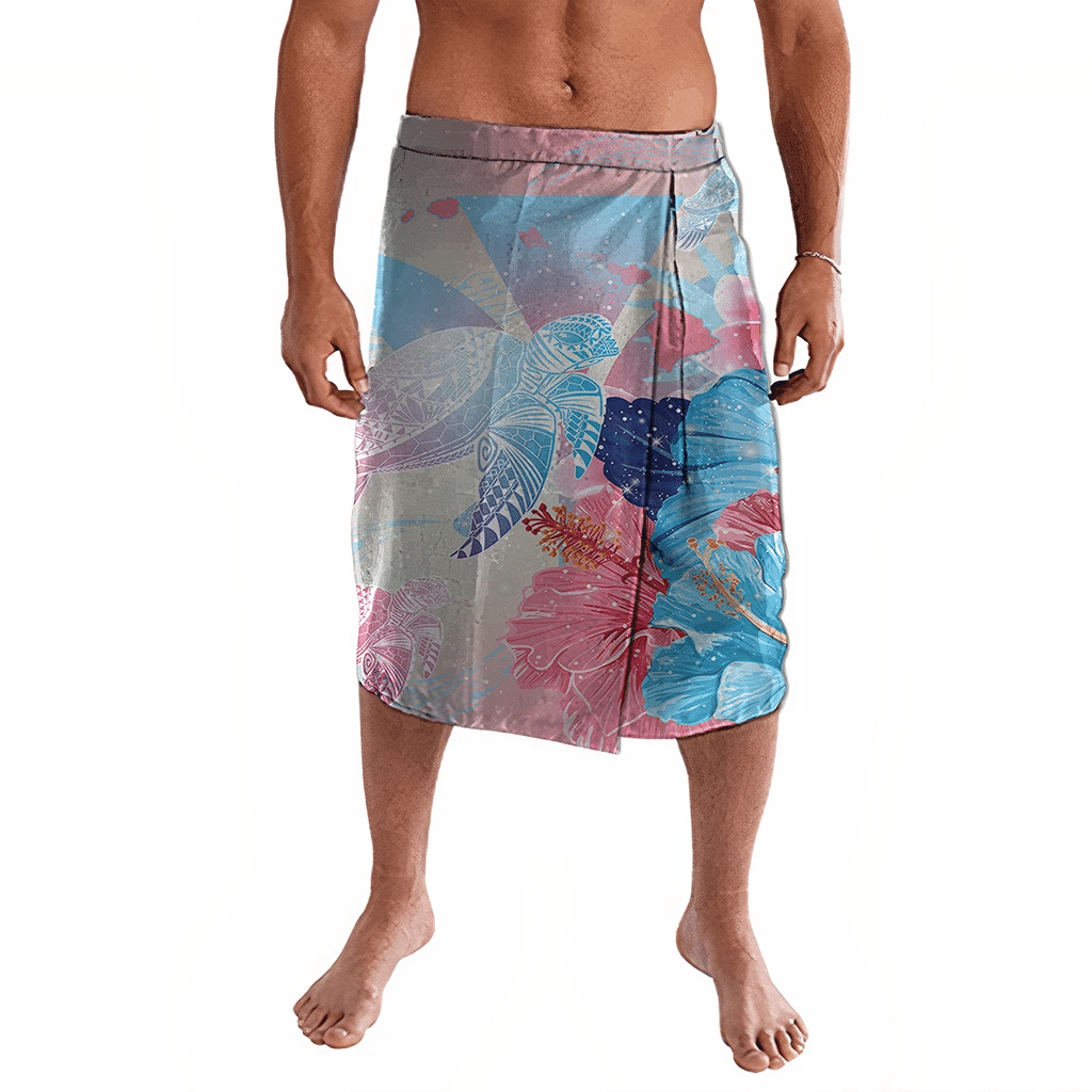 Polynesian Pride Clothing Hawaii Map Kanaka Hibiscus Polynesian Turtle Swimming Ie Faitaga Sweet Dream Style Lavalava Black - Polynesian Pride