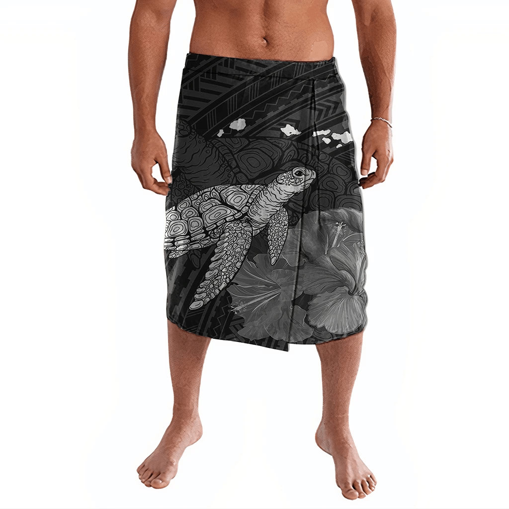 Polynesian Pride Clothing Hawaii Polynesian Hibiscus Turtle Map Ie Faitaga Lavalava Black - Polynesian Pride