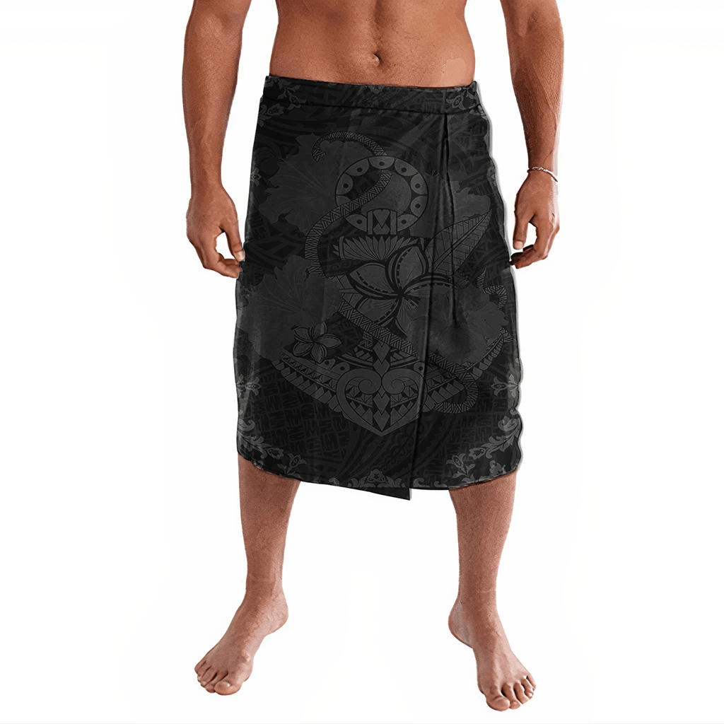 Polynesian Pride Clothing Hawaii Anchor Hibiscus Flower Vintage Ie Faitaga Grey Lavalava Black - Polynesian Pride