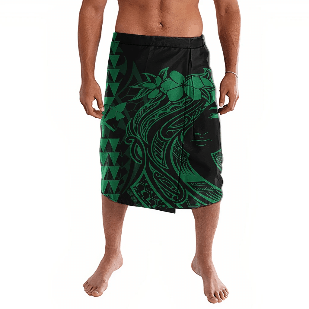 Polynesian Pride Clothing Hawaii Map Kanaka Polynesian Hula Girl Ie Faitaga Green Lavalava Black - Polynesian Pride