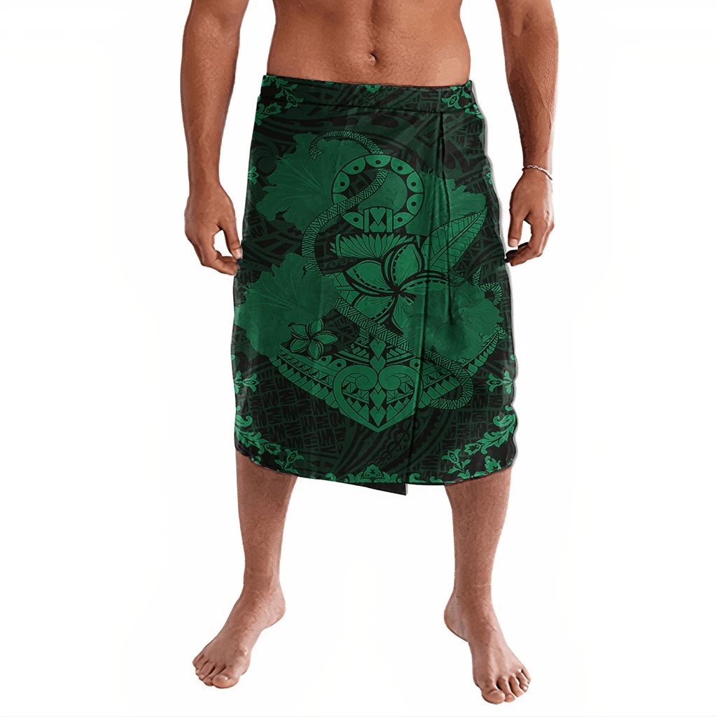 Polynesian Pride Clothing Hawaii Anchor Hibiscus Flower Vintage Ie Faitaga Green Lavalava Black - Polynesian Pride LLC