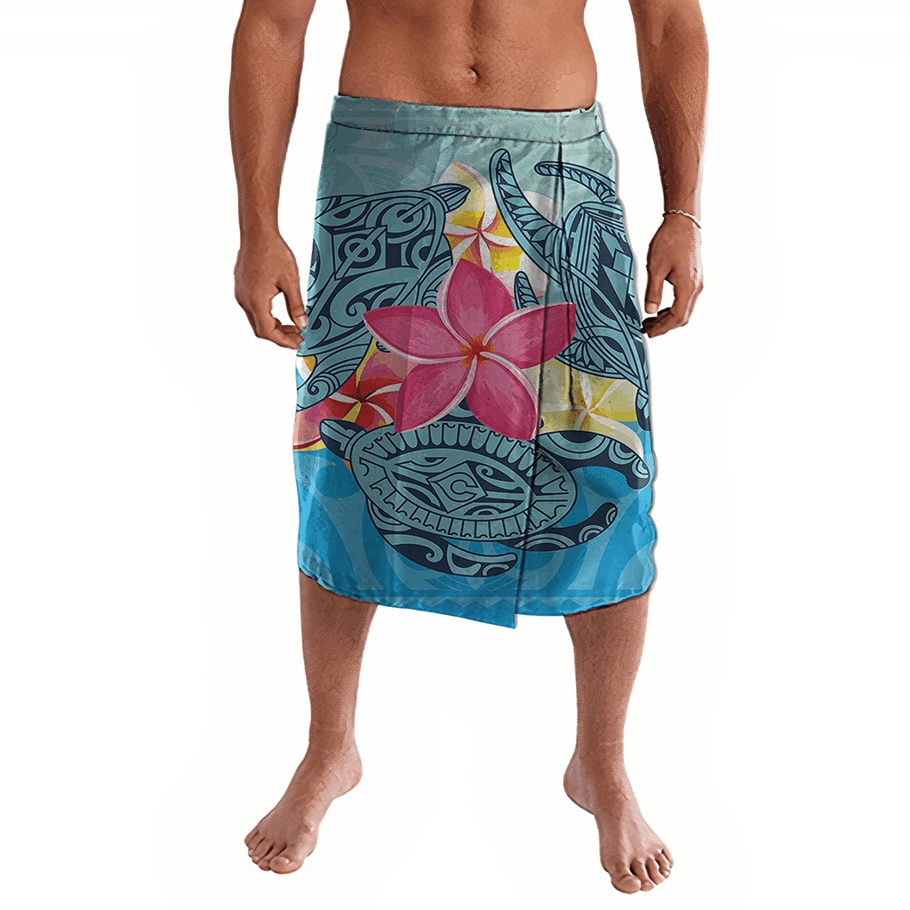 Polynesian Pride Clothing Hawaii Plumeria Deep Sea Circle Turtle Ie Faitaga Lavalava Black - Polynesian Pride