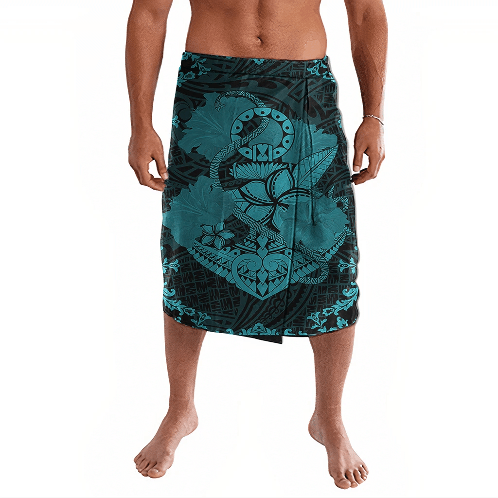 Polynesian Pride Clothing Hawaii Anchor Hibiscus Flower Vintage Ie Faitaga Blue Lavalava Black - Polynesian Pride