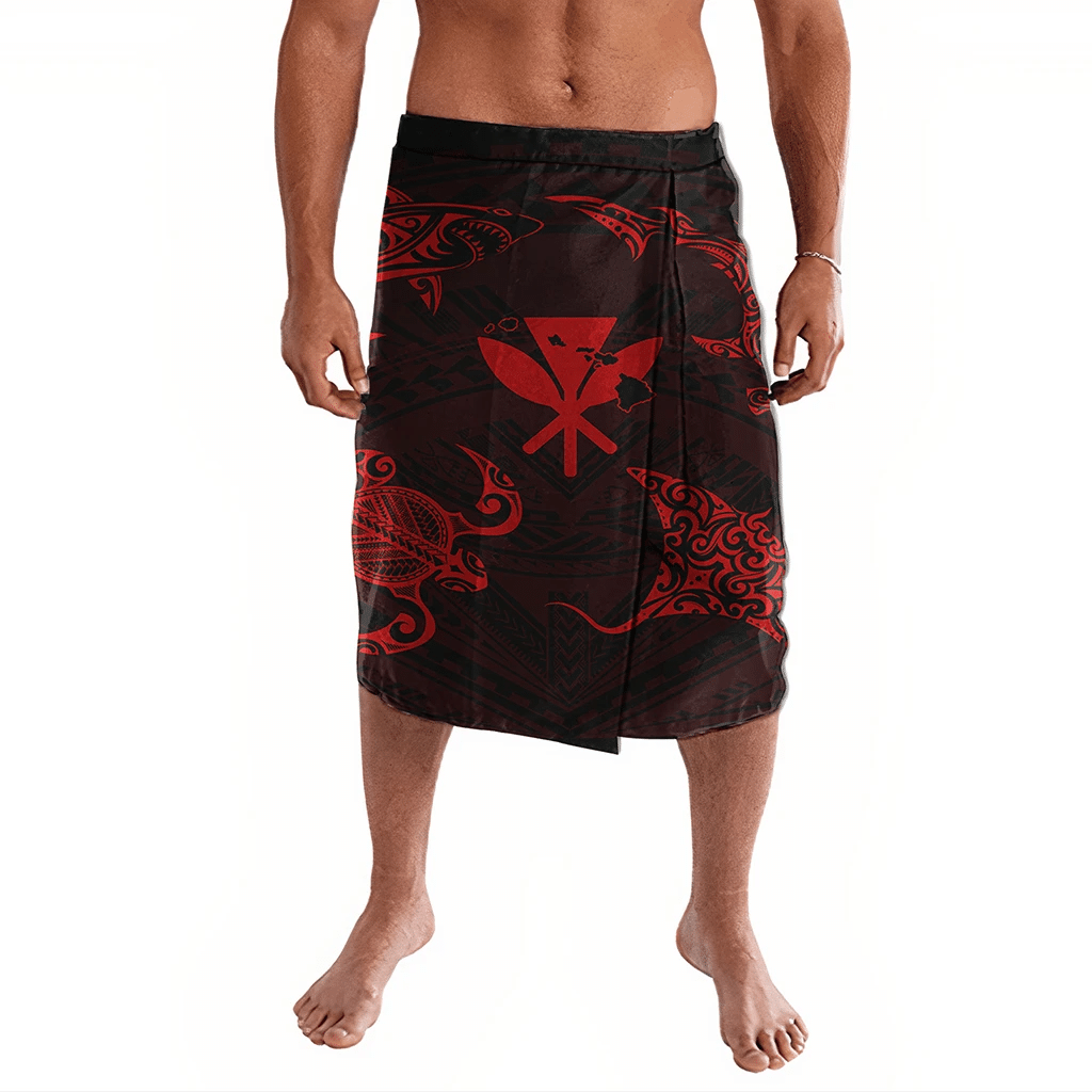 Polynesian Pride Clothing Polynesian Turtle Hammerhead Shark Ray Kanaka Hawaii Ie Faitaga Circle Red Lavalava S/M Black - Polynesian Pride