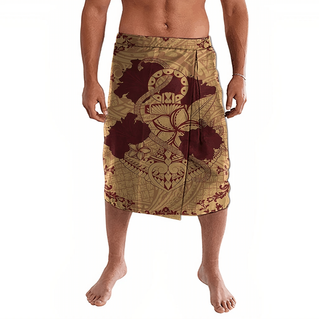 Polynesian Pride Clothing Hawaii Anchor Hibiscus Flower Vintage Ie Faitaga Red Orange Lavalava Black - Polynesian Pride