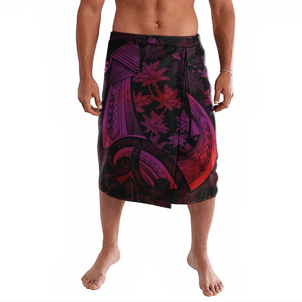 Polynesian Pride Clothing Hawaiian Map Palm Trees Fish Hook Polynesian Ie Faitaga Colorful Red Lavalava Black - Polynesian Pride