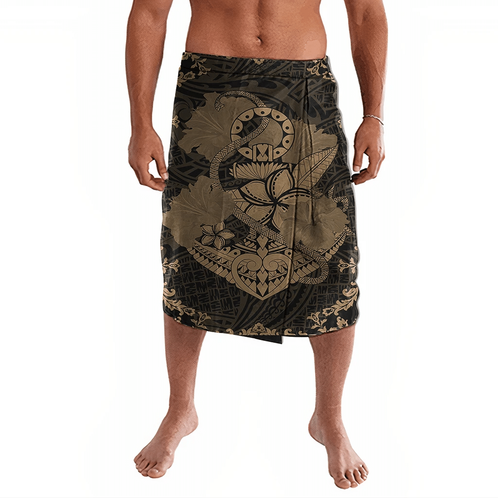 Polynesian Pride Clothing Hawaii Anchor Hibiscus Flower Vintage Ie Faitaga Gold Lavalava Gold - Polynesian Pride