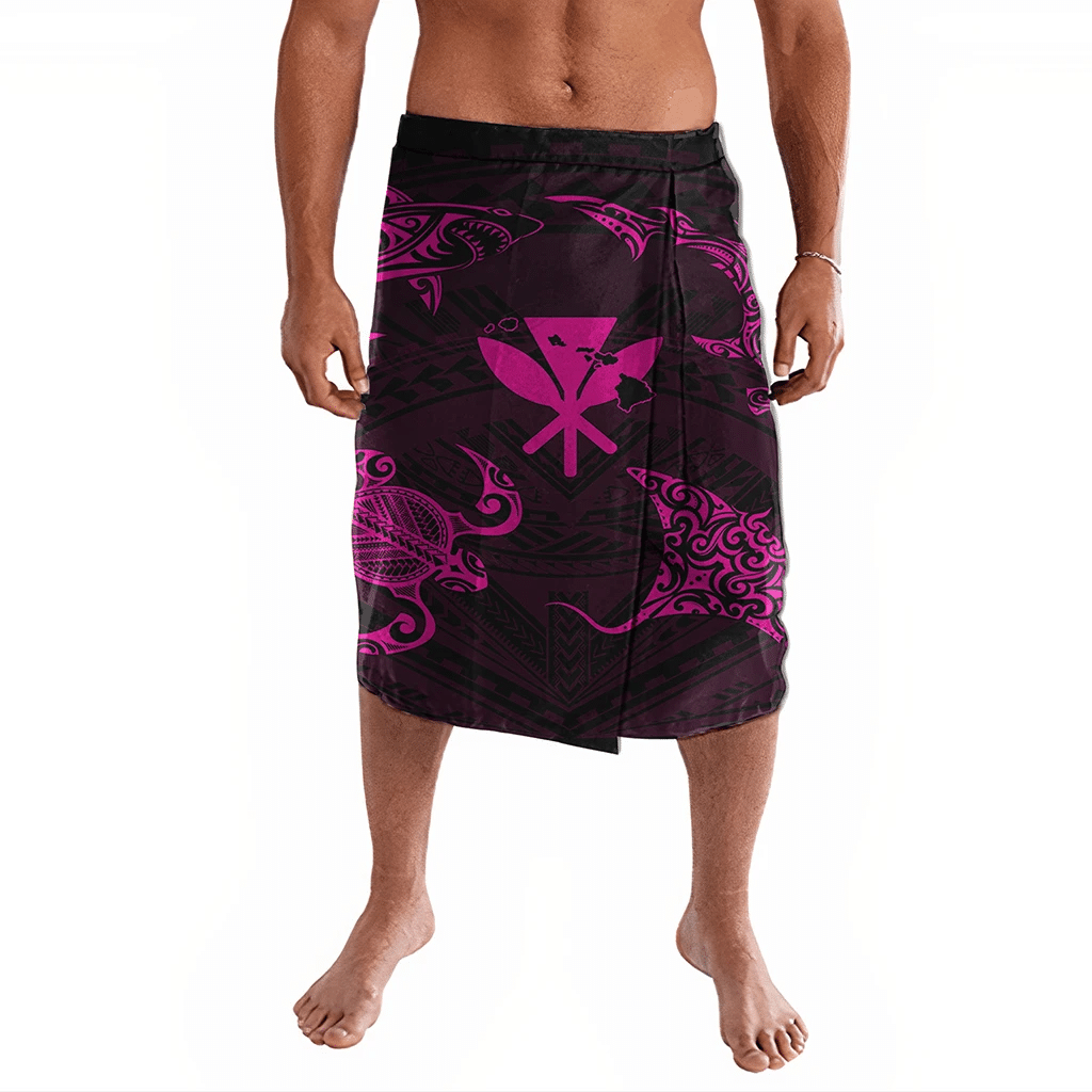 Polynesian Pride Clothing Polynesian Turtle Hammerhead Shark Ray Kanaka Hawaii Ie Faitaga Circle Pink Lavalava S/M Black - Polynesian Pride