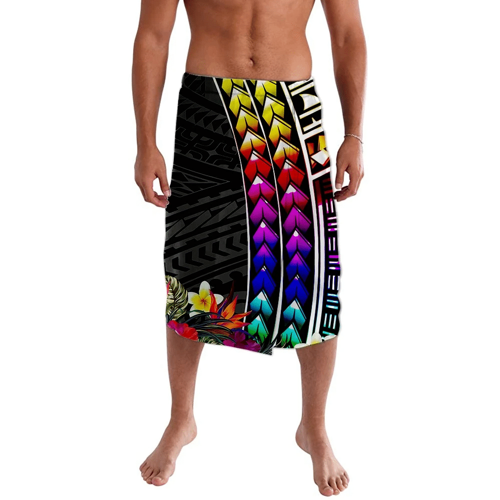 Polynesian Pride Clothing Spearhead Tropical Flower Rainbow Lavalava Lavalava S/M Black - Polynesian Pride