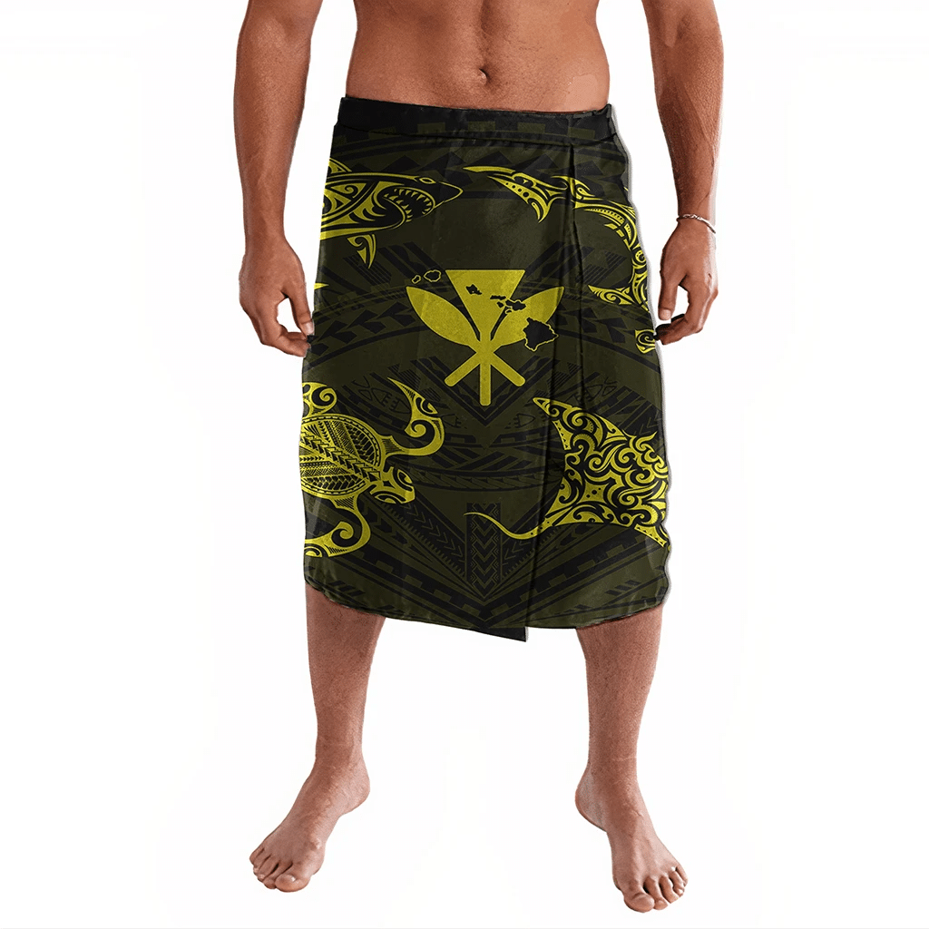 Polynesian Pride Clothing Polynesian Turtle Hammerhead Shark Ray Kanaka Hawaii Ie Faitaga Circle Yellow Lavalava S/M Black - Polynesian Pride