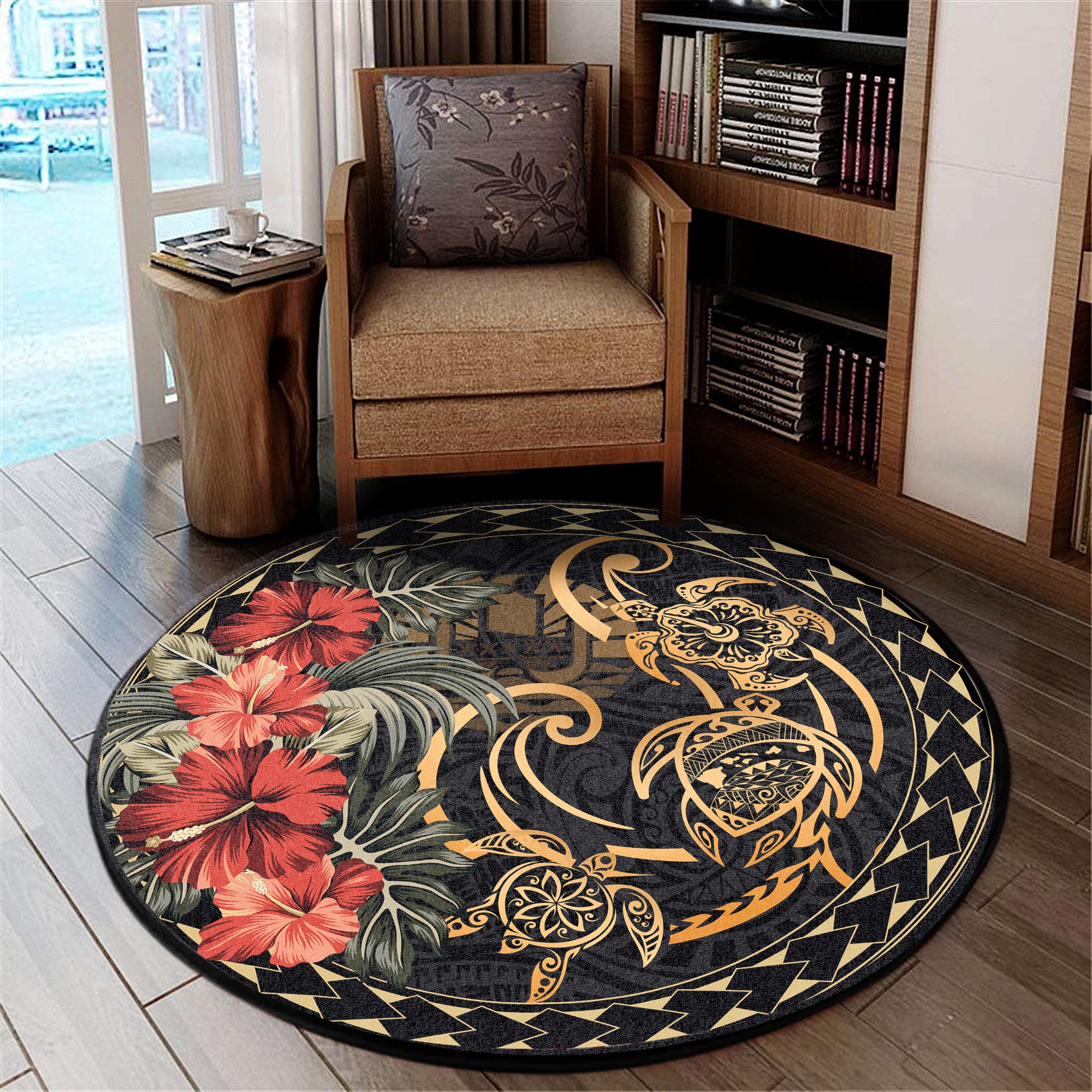 Polynesian Pride Home Set - French Polynesian Turtle Round Carpet Round Carpet Black - Polynesian Pride