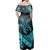 Polynesian Pride Dress - Hawaiian Map Hibiscus Turtle Fish Hook Polynesian Blue Off Shoulder Long Dress - Polynesian Pride