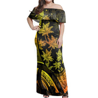 Hawaii Matching Dress and Hawaiian Shirt Hawaii Map Palm Trees Fish Hook Polynesian Colorful Yellow - Polynesian Pride