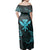 Polynesian Pride Dress - Polynesian Turtle Hammerhead Shark Ray Kanaka Hawaii Circle Blue Off Shoulder Long Dress - Polynesian Pride