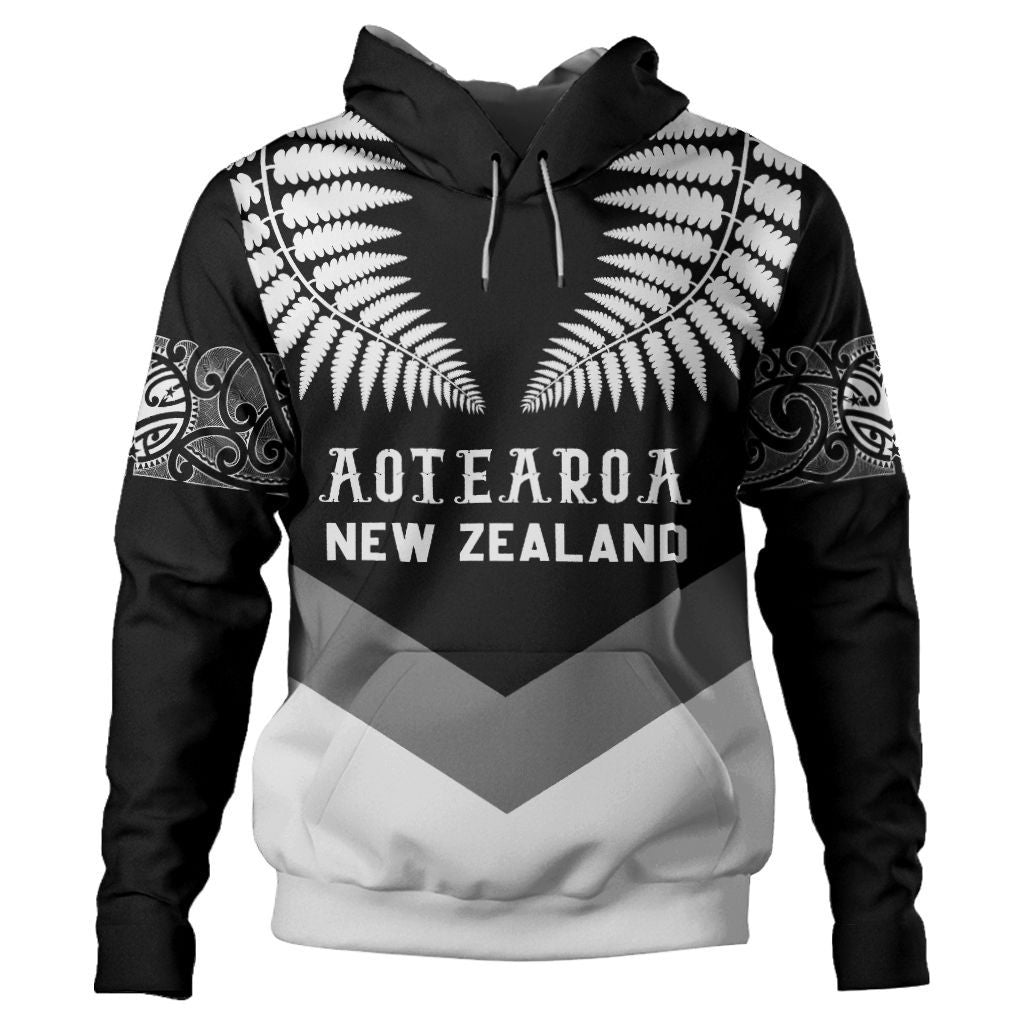 Polynesian Pride Hoodie Custom New Zealand Hoodie Double Silver Fern Hoodie Unisex Black - Polynesian Pride