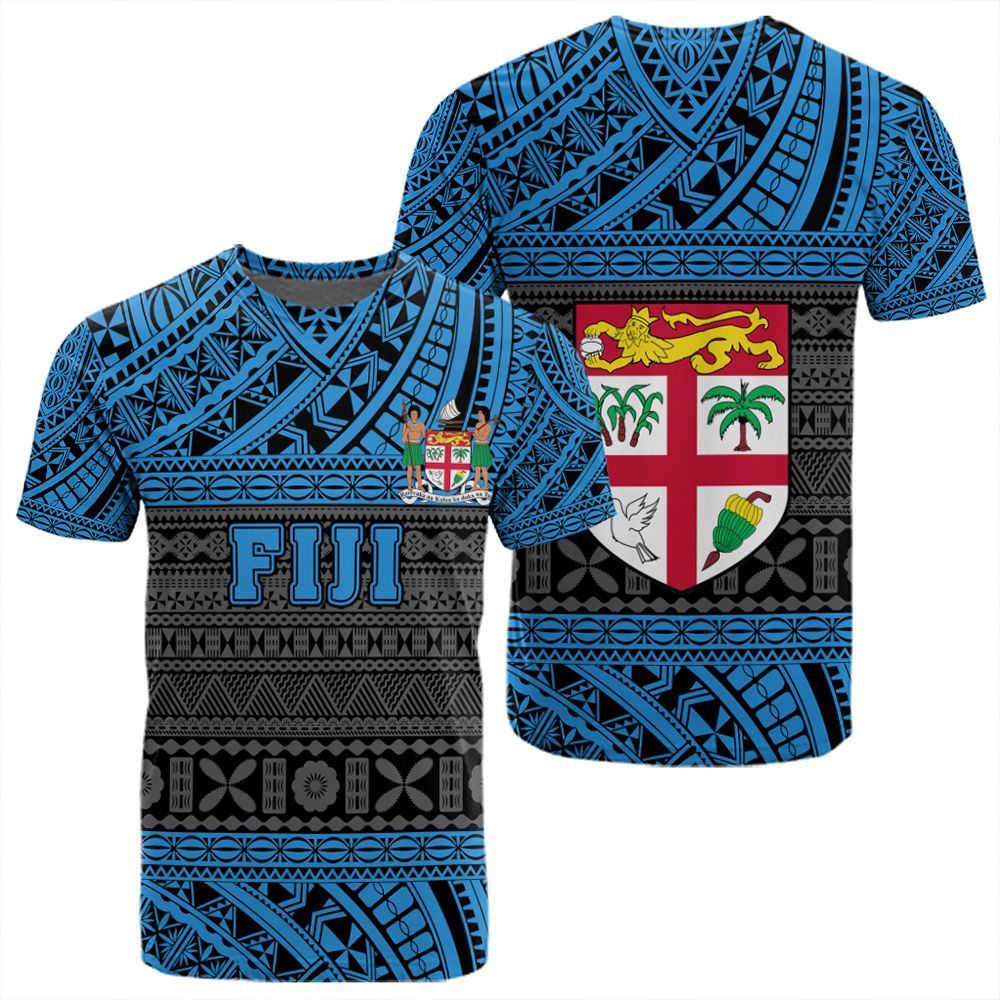 Polynesian Pride T Shirt Fiji T Shirt Flag Tapa Art Style Unisex Blue - Polynesian Pride