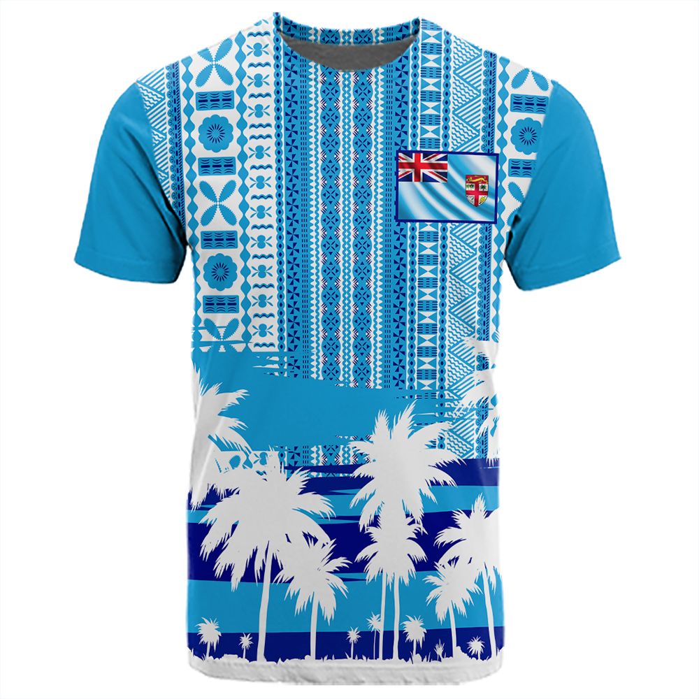 Polynesian Pride Fiji T Shirt Fijian Tapa Flag T Shirt Unisex Blue - Polynesian Pride
