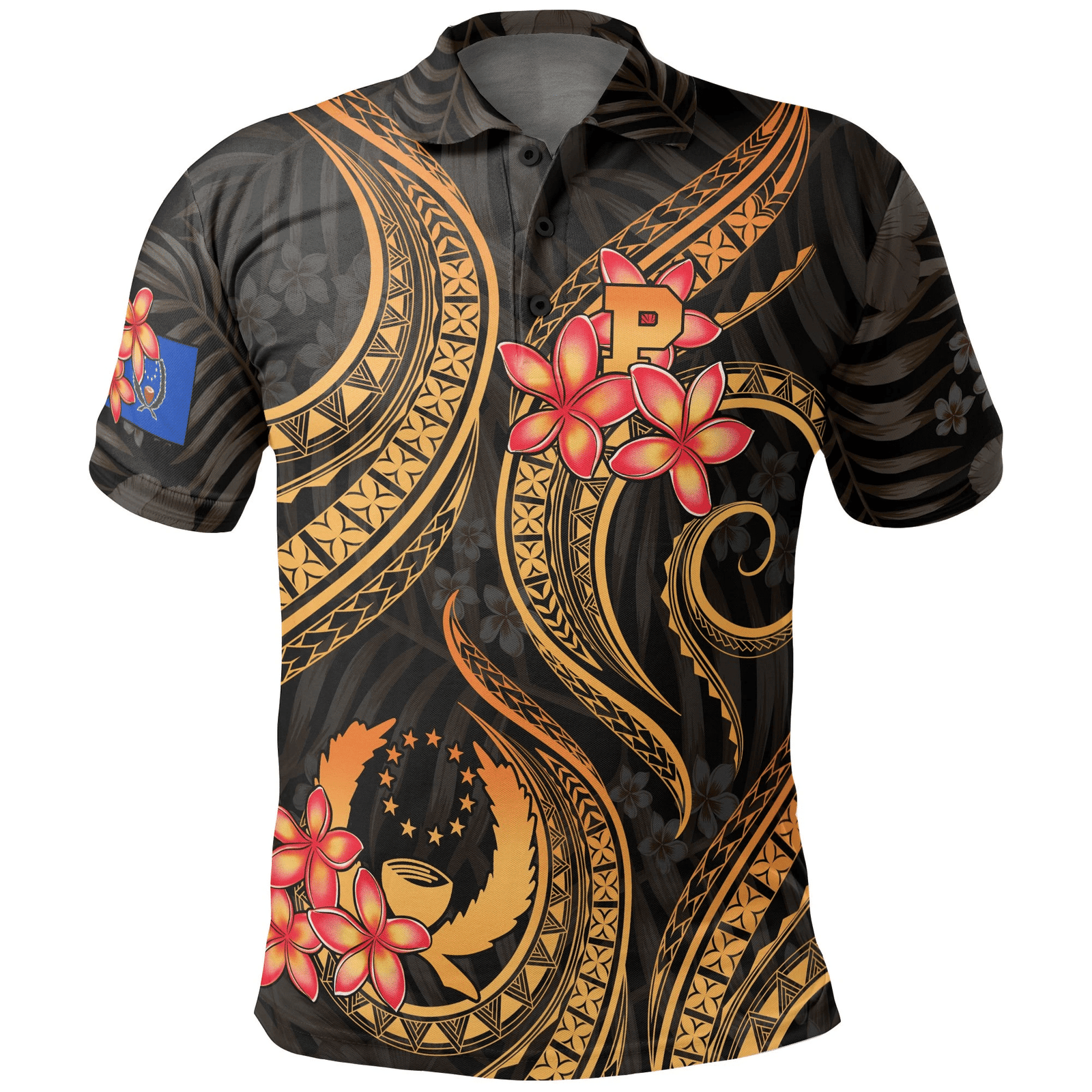 Polynesian Pride Apparel Pohnpei Micronesian Polo Shirt Gold Plumeria Unisex Gold - Polynesian Pride