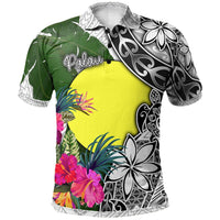 Polynesian Pride Apparel Palau Polo Shirt White Turtle Plumeria Banana Leaf Unisex Black - Polynesian Pride