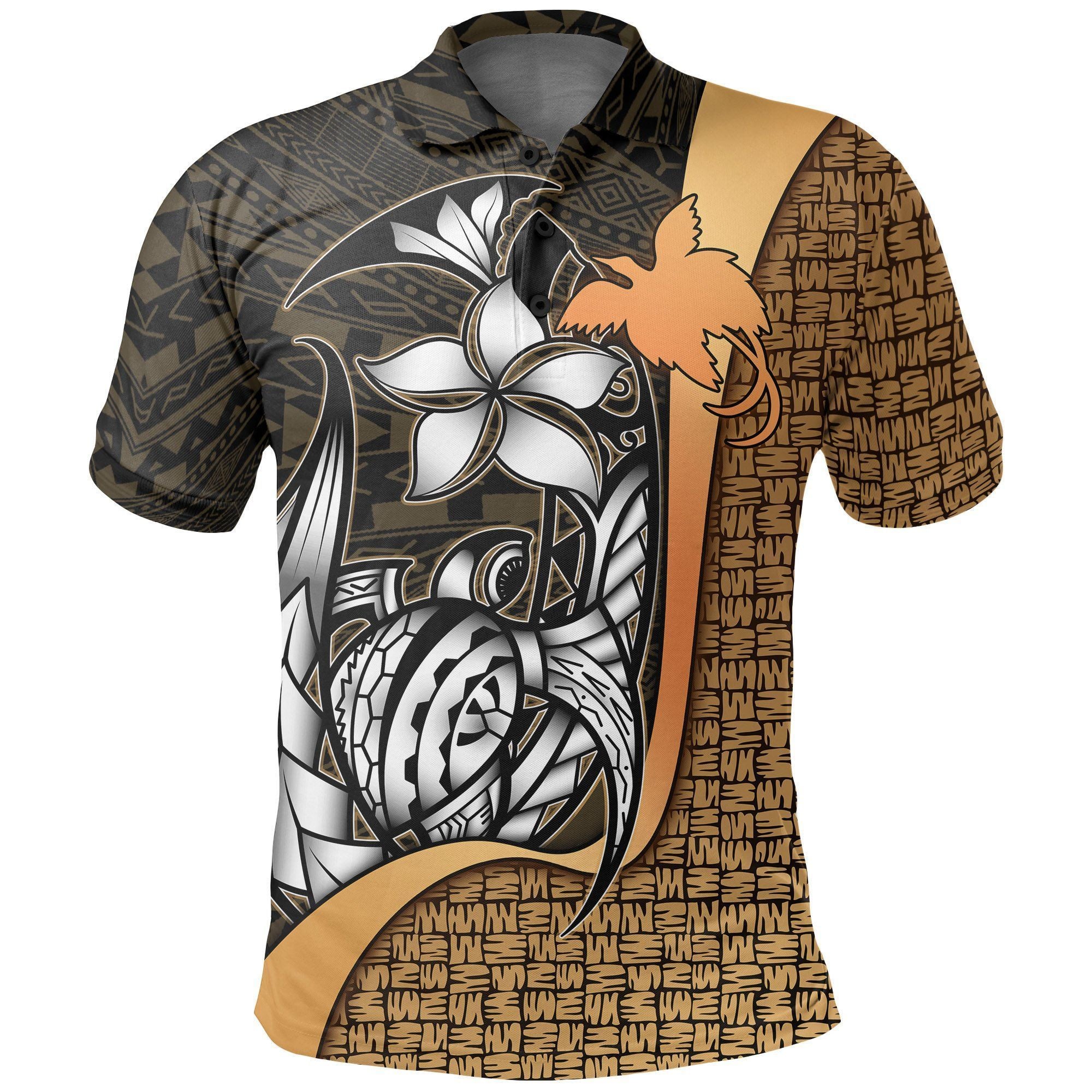 Polynesian Pride Apparel Papua New Guinea Polo Shirt Gold Turtle With Hook Unisex Black - Polynesian Pride