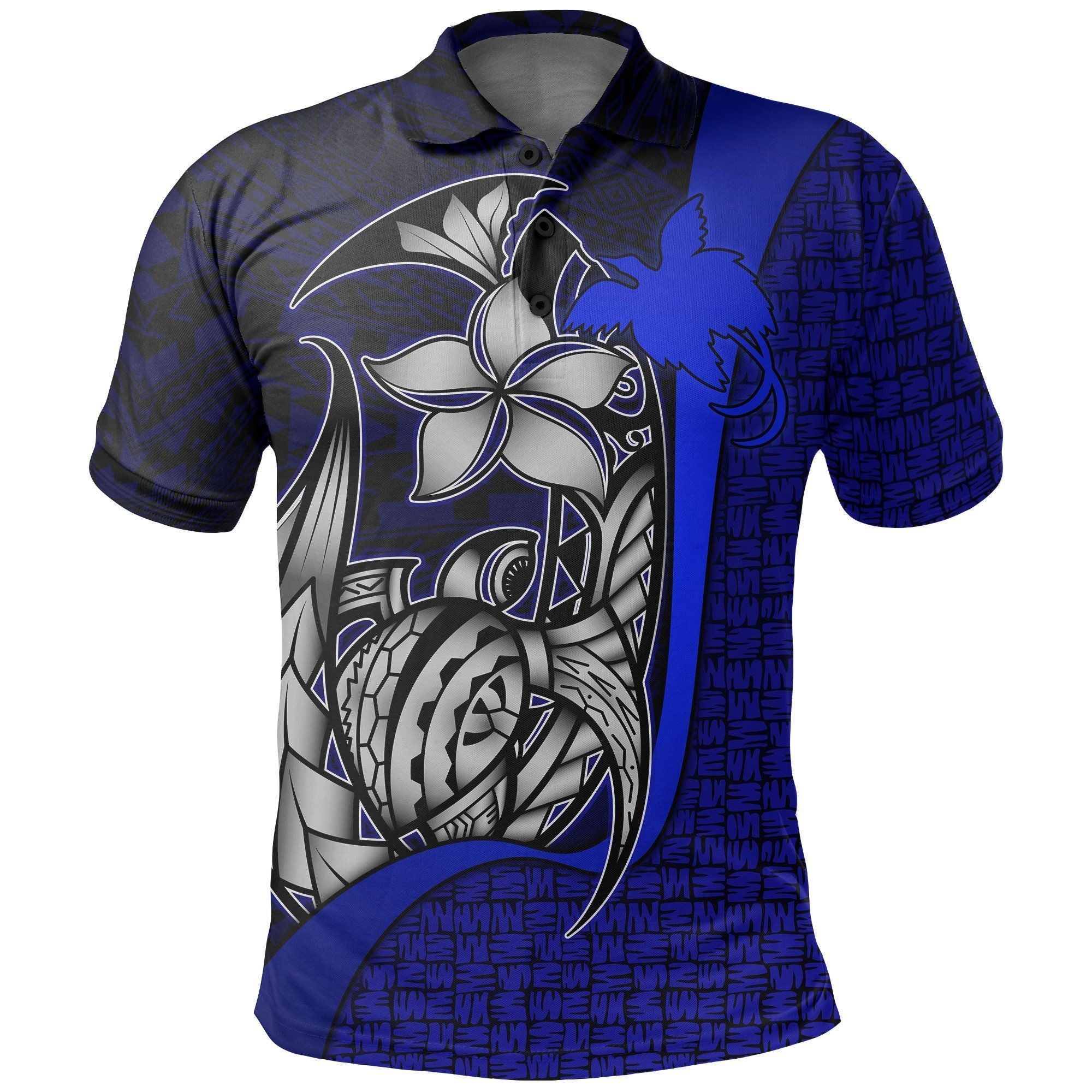 Polynesian Pride Apparel Papua New Guinea Polo Shirt Blue Turtle With Hook Unisex Black - Polynesian Pride