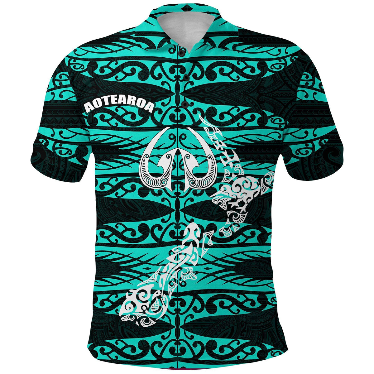 Polynesian Pride Apparel Aotearoa Polo Shirt Heart Hei Matau Turquoise Unisex Blue - Polynesian Pride